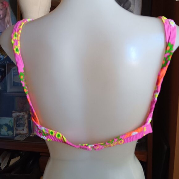 sz 12 Vintage Women's Bra 1960s Pink Floral Bikini Top Glenbrooke Penneys Beach - Picture 3 of 6